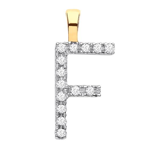 Alphabet F Diamond Set Initial Pendant in 9K Yellow Gold