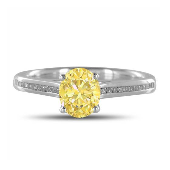 Fancy Yellow Oval Diamond Shoulder Set Ring