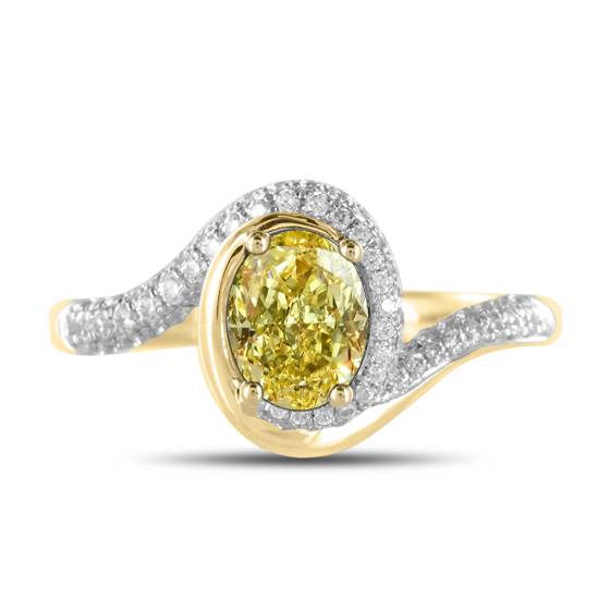 Fancy Yellow Oval Diamond Shoulder Set Ring