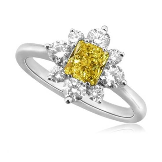 Fancy Yellow Radiant Diamond Cluster Ring