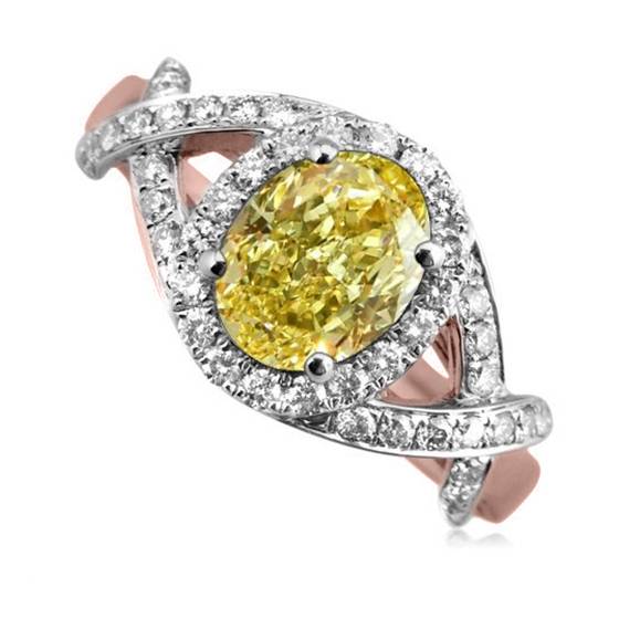Fancy Yellow Oval Diamond Single Halo Shoulder Set Ring