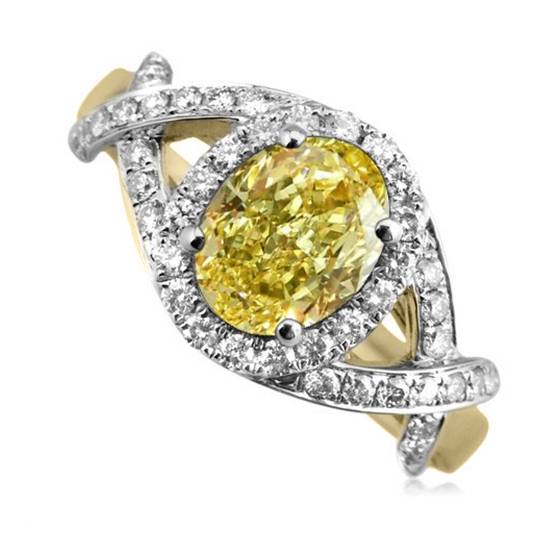 Fancy Yellow Oval Diamond Single Halo Shoulder Set Ring
