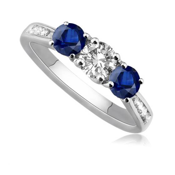 Blue Sapphire and Round Diamond Designer Vintage Ring