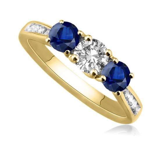 Blue Sapphire and Round Diamond Designer Vintage Ring
