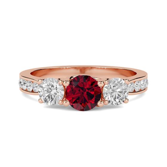 3 Stone Ruby /Diamond Ring With Shoulder Diamonds