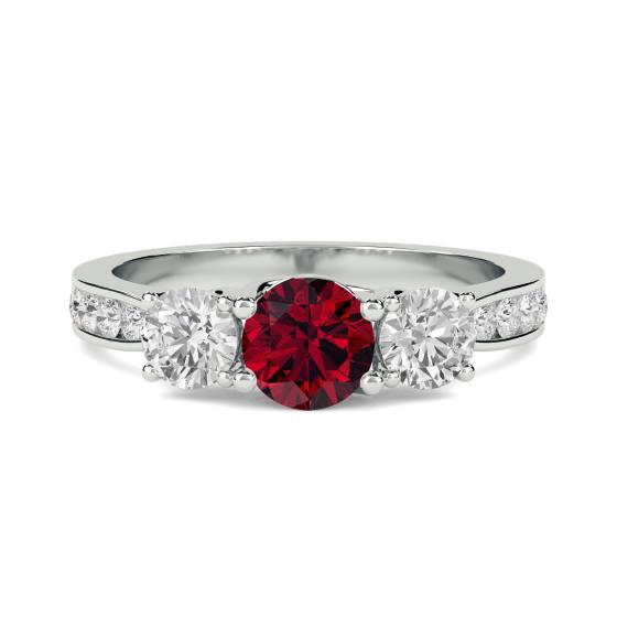 3 Stone Ruby /Diamond Ring With Shoulder Diamonds