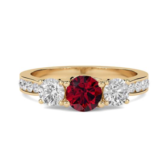 3 Stone Ruby /Diamond Ring With Shoulder Diamonds