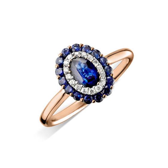 Blue Sapphire and Diamond Halo Engagement Ring