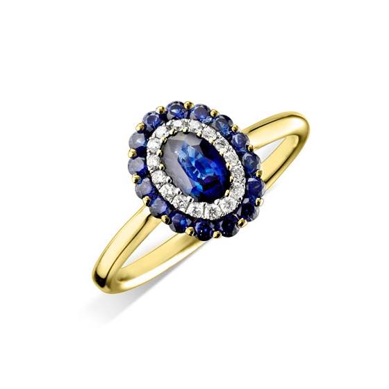 Blue Sapphire and Diamond Halo Engagement Ring