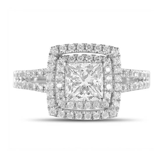 1.20ct SI2/F Princess Natural Diamond Double Halo Shoulder Set Ring