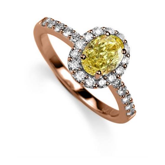 Fancy Yellow Oval Diamond Halo Shoulder Set Ring