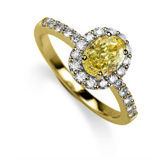 Fancy Yellow Oval Diamond Halo Shoulder Set Ring