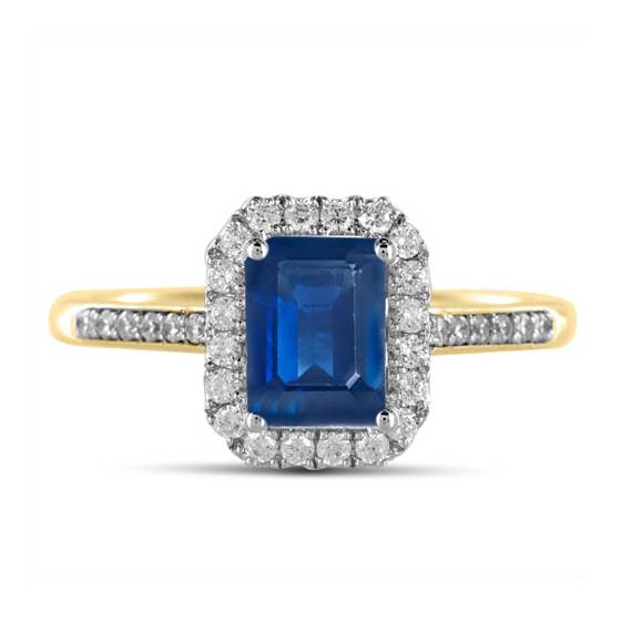 Emerald Blue Sapphire and Diamond Halo Ring