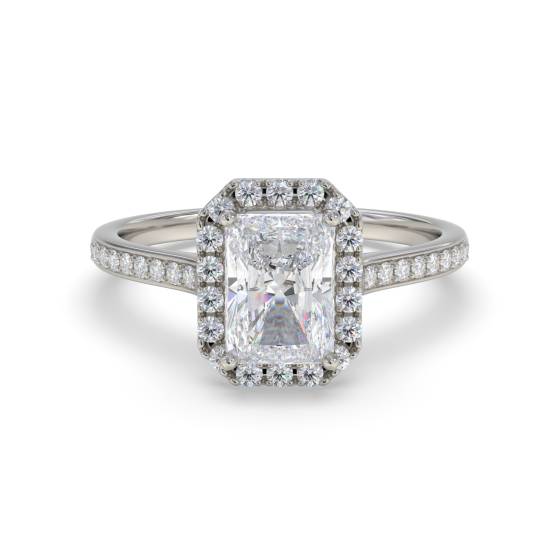 Radiant Diamond Single Halo Shoulder Set Ring