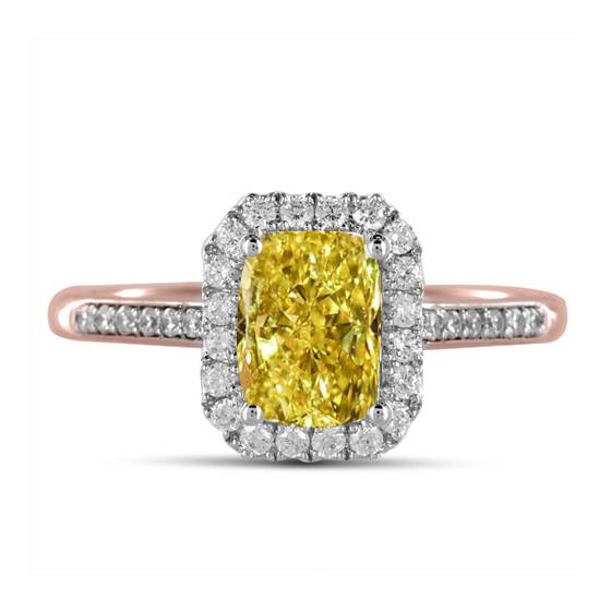 Fancy Yellow Radiant Diamond Halo Shoulder Set Ring