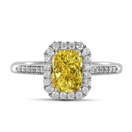 Fancy Yellow Radiant Diamond Halo Shoulder Set Ring