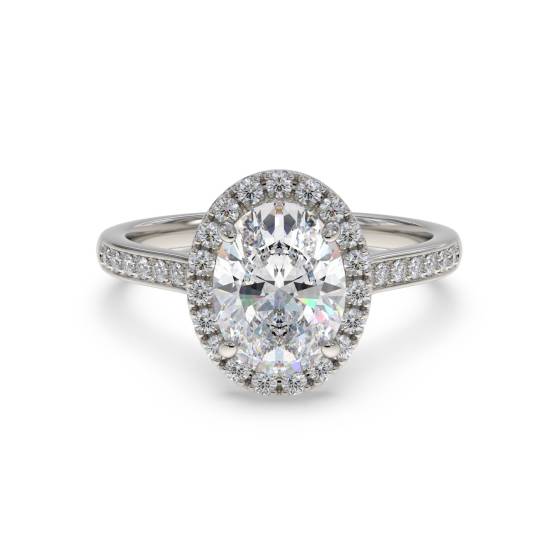Oval Diamond Single Halo Shoulder Set Ring