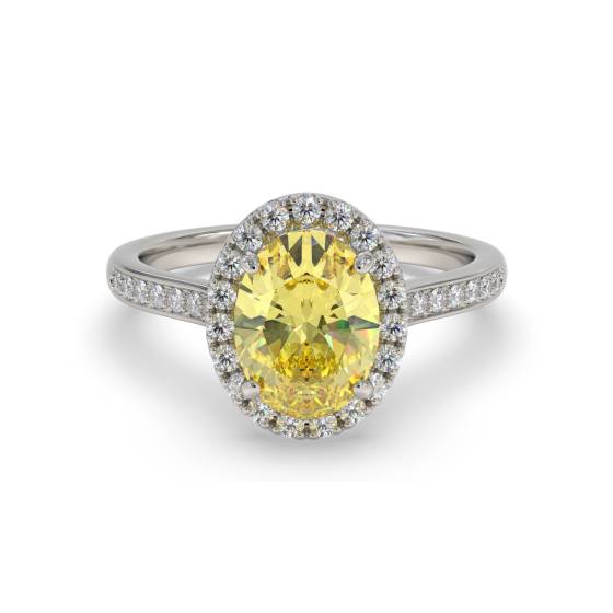 Fancy Yellow Oval Diamond Shoulder Set Ring
