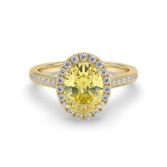 Fancy Yellow Oval Diamond Shoulder Set Ring
