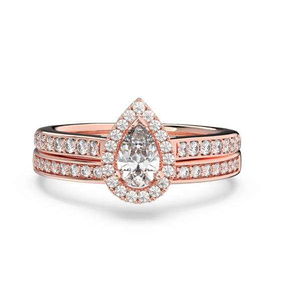 Pear Diamond Halo Bridal Set