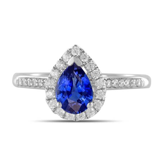 Pear Blue Sapphire and Diamond Halo Ring