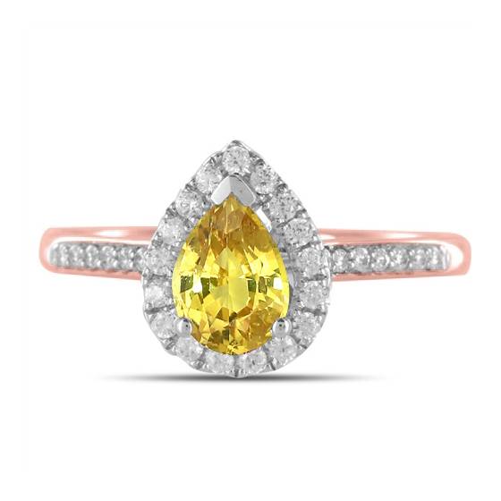 Fancy Yellow Pear Diamond Single Halo Shoulder Set Ring