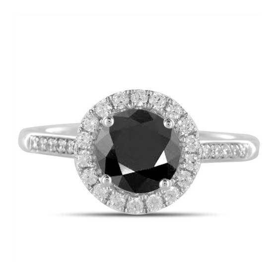 Round Black Diamond Single Halo Shoulder Set Ring