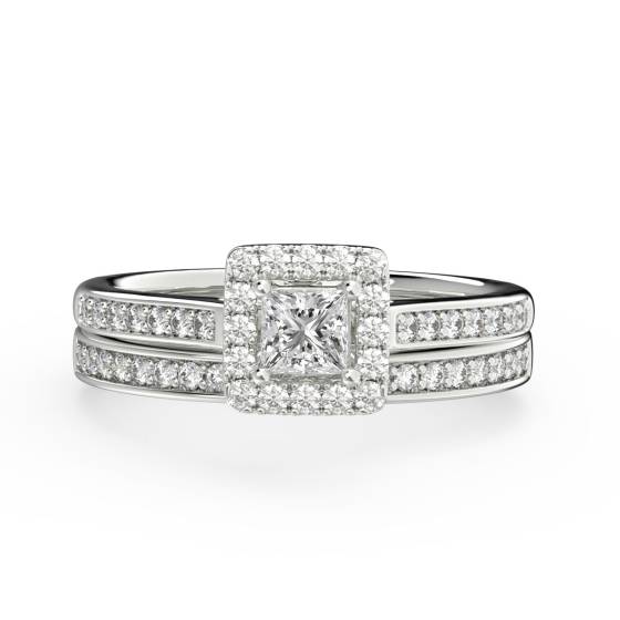 Princess Diamond Halo Bridal Set