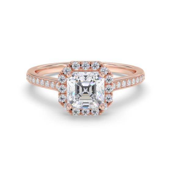 Asscher Diamond Single Halo Shoulder Set Ring