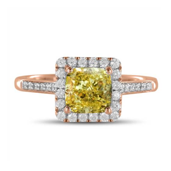 Fancy Yellow Cushion Diamond Shoulder Set Ring