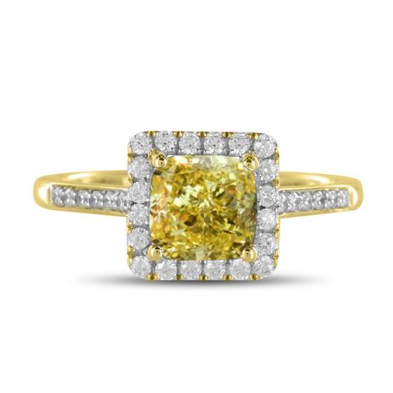 Fancy Yellow Cushion Diamond Shoulder Set Ring