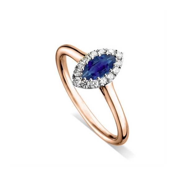 Marquise Blue Sapphire and Diamond Halo Ring