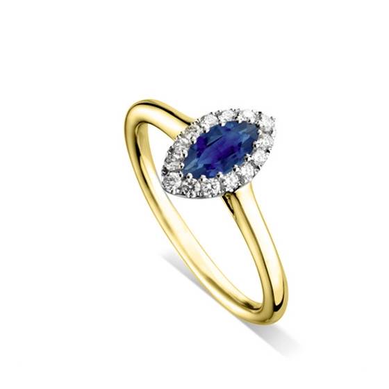 Marquise Blue Sapphire and Diamond Halo Ring
