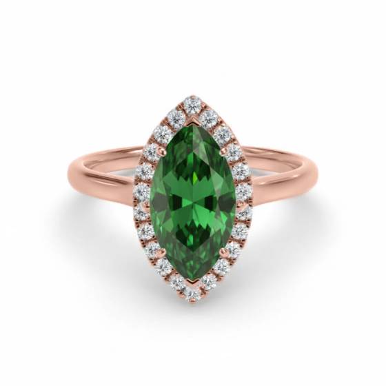 0.75ct Marquise Green Emerald and Diamond Halo Ring