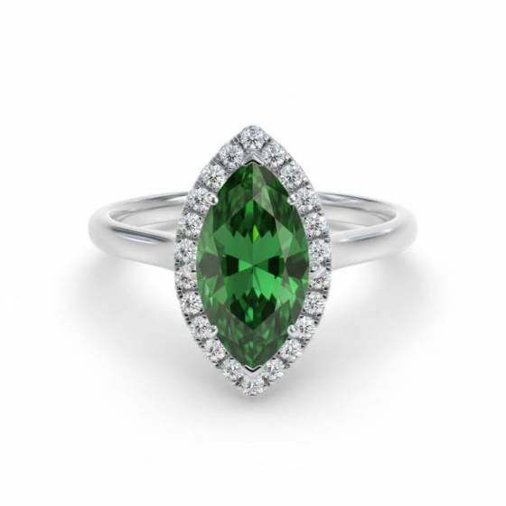0.75ct Marquise Green Emerald and Diamond Halo Ring