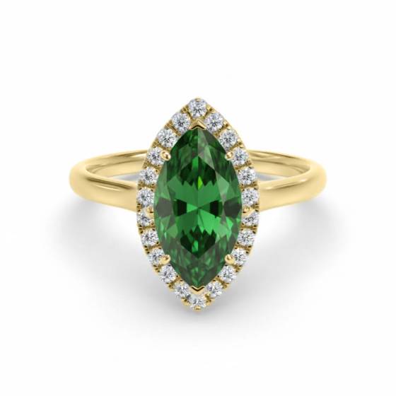 0.75ct Marquise Green Emerald and Diamond Halo Ring