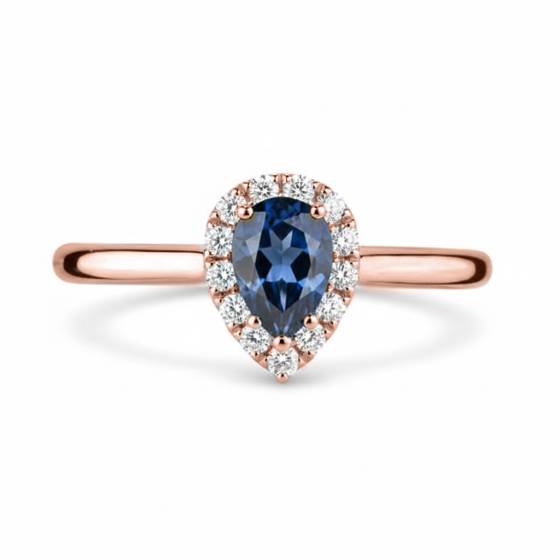 Pear Blue Sapphire and Diamond Halo Ring