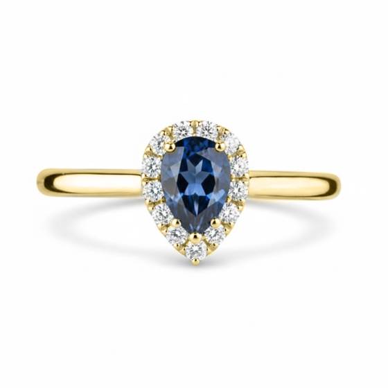 Pear Blue Sapphire and Diamond Halo Ring