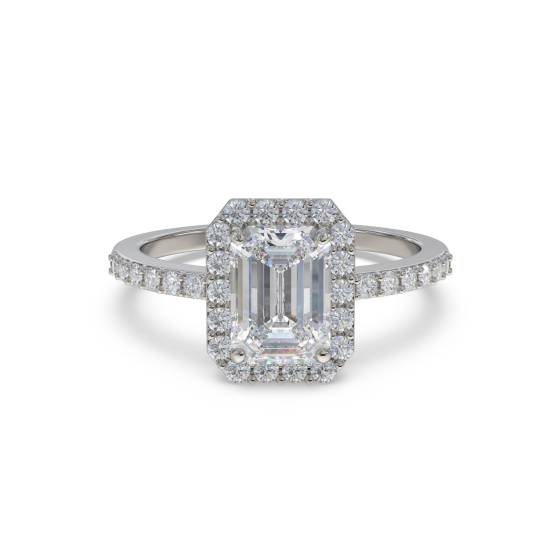 Emerald Diamond Halo Shoulder Set Ring