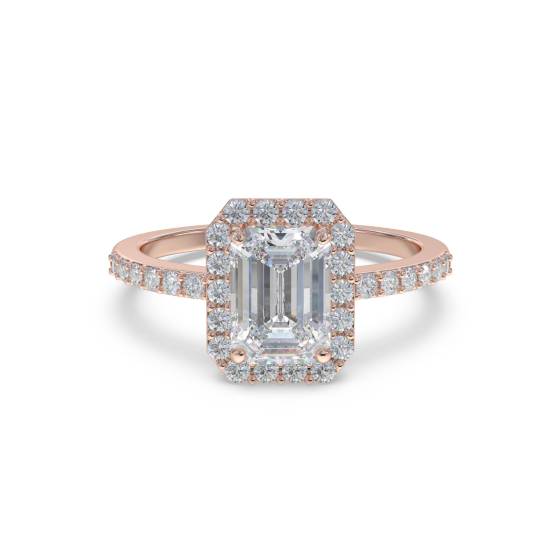 Emerald Diamond Halo Shoulder Set Ring