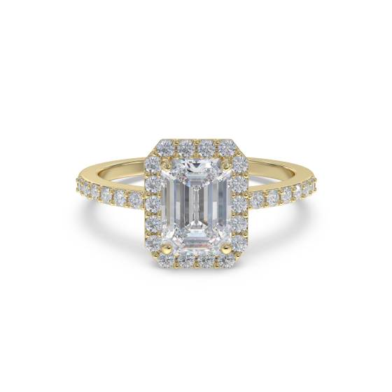 Emerald Diamond Halo Shoulder Set Ring