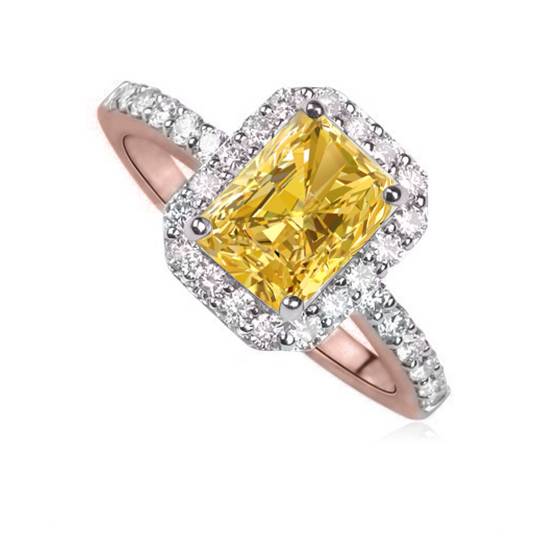 Fancy Yellow Radiant Diamond Halo Shoulder Set Ring
