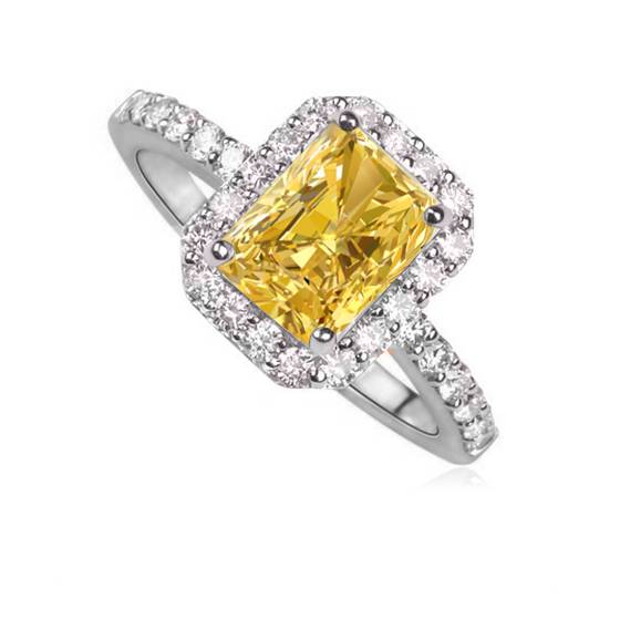 Fancy Yellow Radiant Diamond Halo Shoulder Set Ring