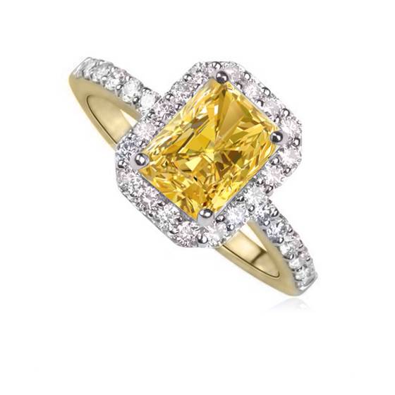 Fancy Yellow Radiant Diamond Halo Shoulder Set Ring