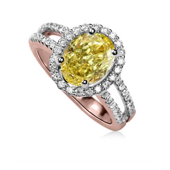 Fancy Yellow Oval Diamond Shoulder Set Ring