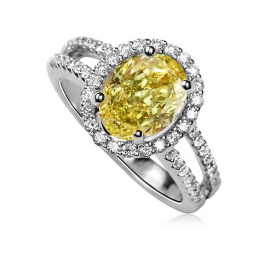 Fancy Yellow Oval Diamond Shoulder Set Ring
