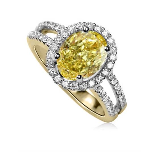 Fancy Yellow Oval Diamond Shoulder Set Ring