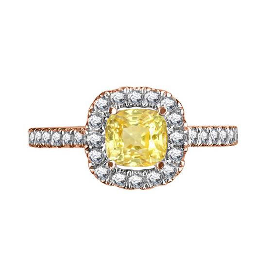 Fancy Yellow Cushion Diamond Shoulder Set Ring