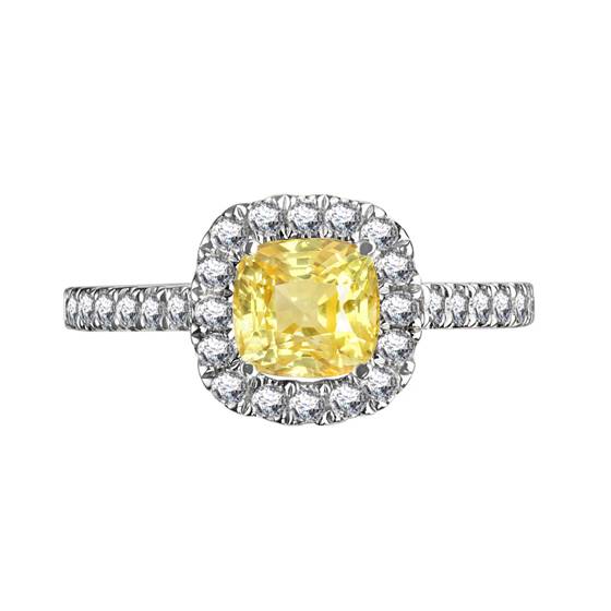 Fancy Yellow Cushion Diamond Shoulder Set Ring