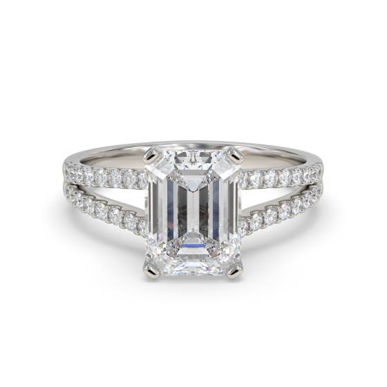 Emerald Diamond Split Shoulder Engagement Ring